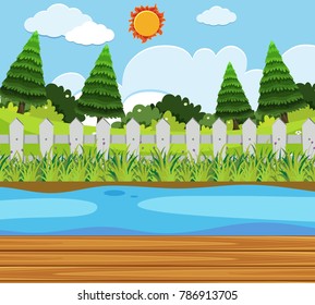 Pine trees along the river illustration