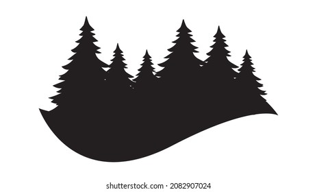 Árboles de pino, silueta negra, diseño de ilustración de plantillas de vectores con logotipo, diseño de logotipos forestales