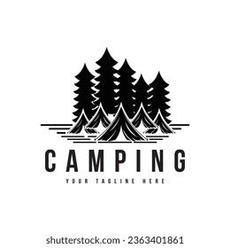 Árboles de pino y carpa de acampada textura de diseño de imagen vectorial