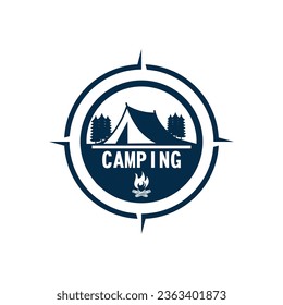 Pine trees and camping tent textured logo design vector illustration