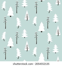 Pine trees in cold winter days seamless pattern 