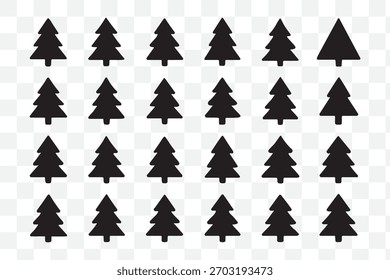 Pine trees collection. Conifer tree silhouettes on the white background Collection. Bundle of trees.