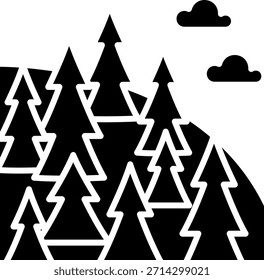 Pine Trees Forest and Clouds Silhouette Icon