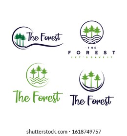pine trees and forest logo, icon and template