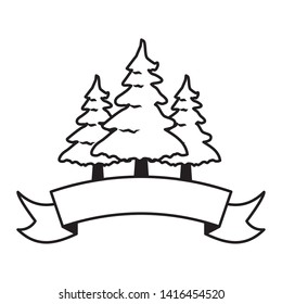 pine trees forest ribbon on white background vector illustration
