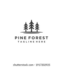 Pine Trees Forest Vintage Hipster Line Art Minimalist Logo Design Vector Icon