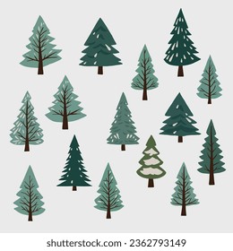 Pine trees freehand drawing flat design. Vector illustration.