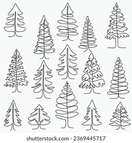 Pine trees freehand drawing flat design. Vector illustration.