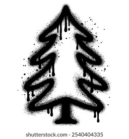 Pine trees graffiti with black spray paint. vector illustration.