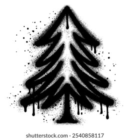 Pine trees graffiti with black spray paint. vector illustration.
