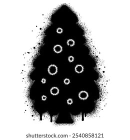 Pine trees graffiti with black spray paint. vector illustration.