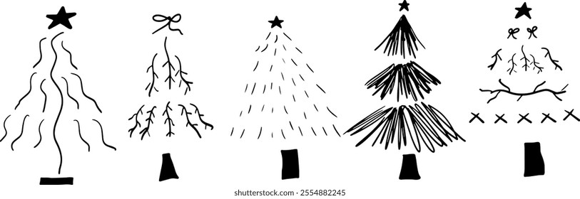 Pine Trees Hand-Drawn Set Illustration | Minimalist Doodle Vector for Nature and Forest Designs