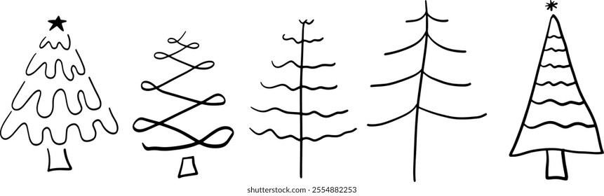 Pine Trees Hand-Drawn Set Illustration | Minimalist Doodle Vector for Nature and Forest Designs