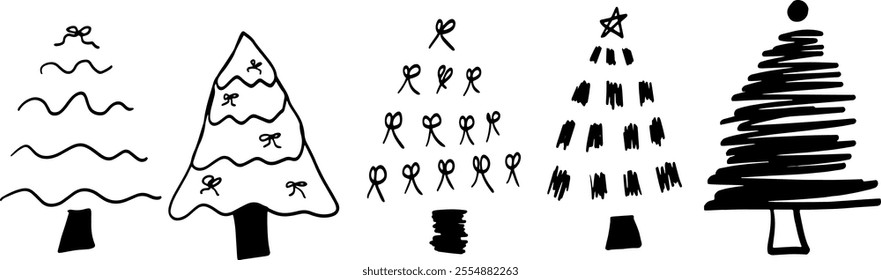 Pine Trees Hand-Drawn Set Illustration | Minimalist Doodle Vector for Nature and Forest Designs