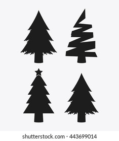 Pine trees icon set. Merry Christmas design. vector graphic