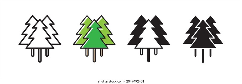 Pine trees icon. Three pine or spruce tree vector icon set.