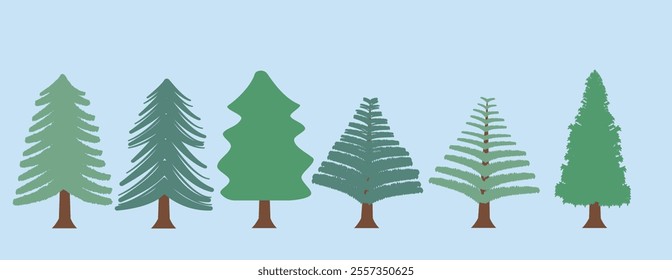 Pine trees illustration in green muted color. Winter element vector design for cartoon illustration.