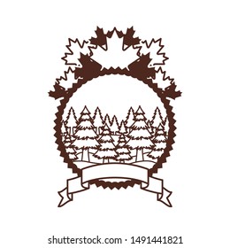 Pine trees inside label of canada design vector illustration