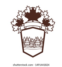 Pine trees inside label of canada design vector illustration