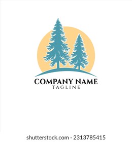 pine trees landscape logo design vector illustration with silhouette style