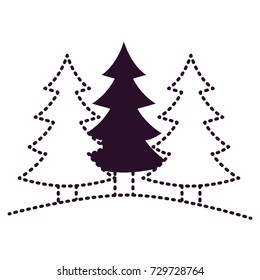pine trees landscape on dotted monochrome silhouette vector illustration