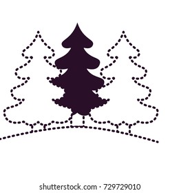 pine trees landscape on dotted monochrome silhouette vector illustration