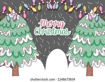 pine trees with lights celebrate in winter
