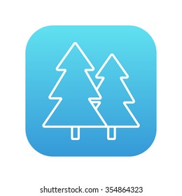 Pine trees line icon for web, mobile and infographics. Vector white icon on the blue gradient square with rounded corners isolated on white background.