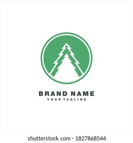 Pine trees logo design, evergreen, fir, hemlock, spruce, conifer, cedar, coniferous, cypress, larch. Label for camp, camping products.