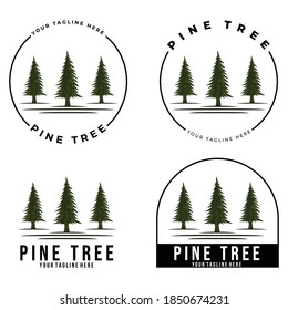 pine trees logo vector illustration design, river colors