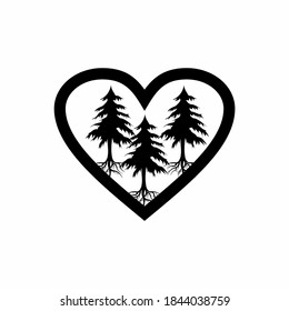 Pine trees in the love icon shape logo template