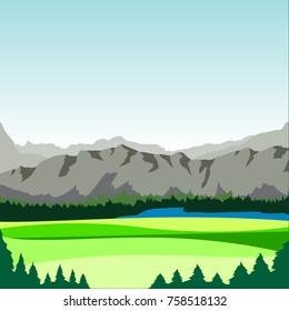 Pine trees and meadows vector drawn