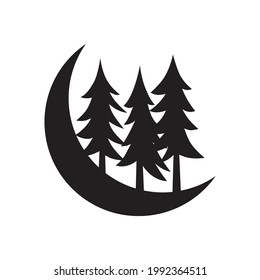 pine trees and moon, vector