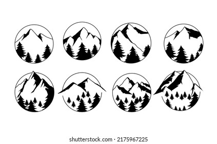 Pine trees in mountain landscape silhouette forest hill icon isolated