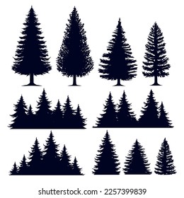 Pine trees mountain silhouette vector illustration editable