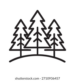 Pine trees on a hill. Group of trees in nature, forest, park, and outdoor landscapes. Evergreen plants symbolizing nature and environment.