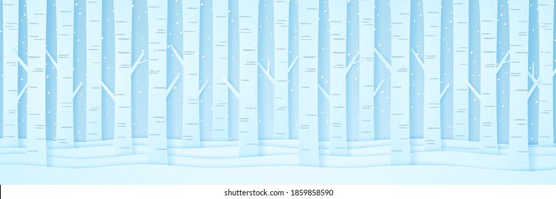 Pinienbäume auf Schnee im Winter, schneebedeckend, Stil der Papierkunst