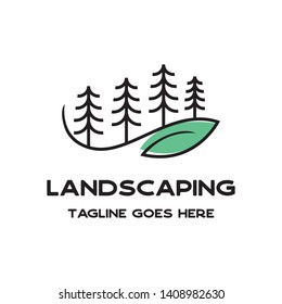 pine trees outdoor landscaping logo icon vector template