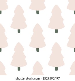 Pine trees seamless pattern on white background in Scandinavian style. Simple design for fabric, textile print, wrapping paper, children textile. Vector illustration