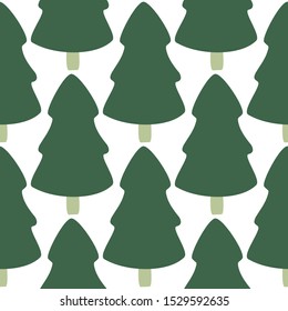Pine trees seamless pattern on white background. Simple design for fabric, textile print, wrapping paper, children textile. Vector illustration