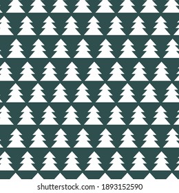 Pine trees seamless pattern stock vector illustration. White and tidewater green seamless pattern with primitive conifer trees. Two colors natural geometric shapes endless texture. One of a series