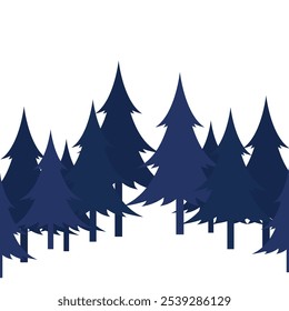 Ilustración de silueta de pinos en blanco.