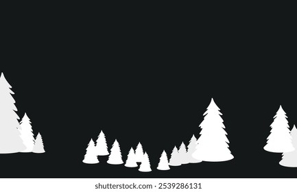 Ilustración de silueta de pinos en blanco.