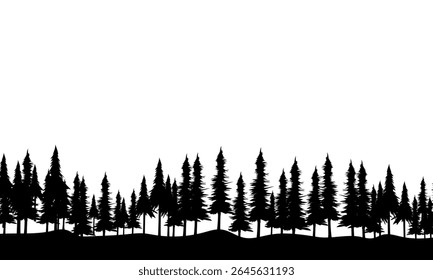 Pine trees silhouette isolated on white background. landscape illustration.