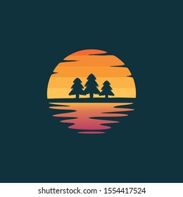 Pine trees silhouette logo design vector illustration