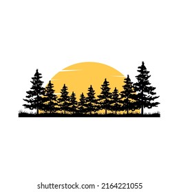 Pine trees silhouette logo design vector illustration