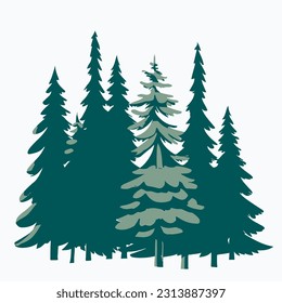 Pine trees silhouettes on a white background. Vector illustration.