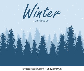 Pine trees in the sky background. Winter snowy landscape posters. vector illustration modern flat design. 