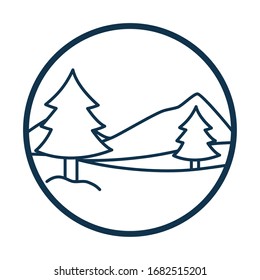 pinares y diseño de iconos de estilo de línea de nieve, paisaje natural Tierra ecología conservación ecológica medio ambiente y tema exterior Ilustración vectorial