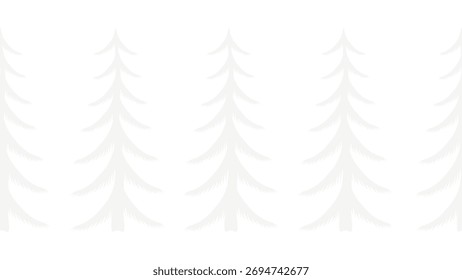 Pinos en la niebla nevada sobre un fondo blanco.